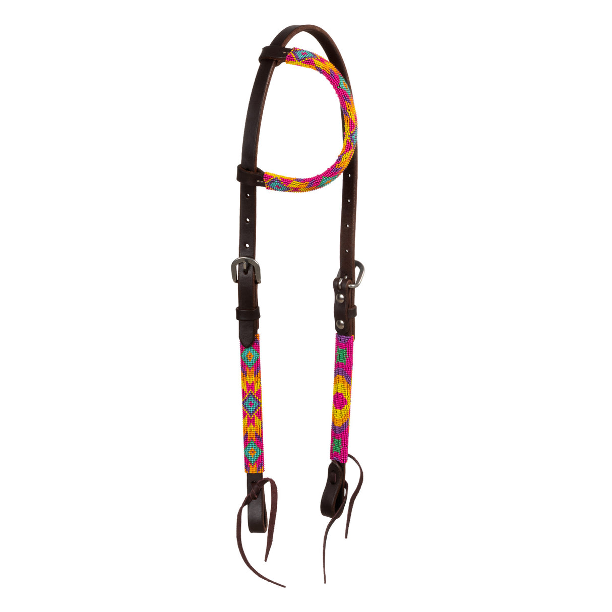 BRIGLIA WESTERN CON PERLINE MULTICOLORE E OLIATA A UN ORECCHIO