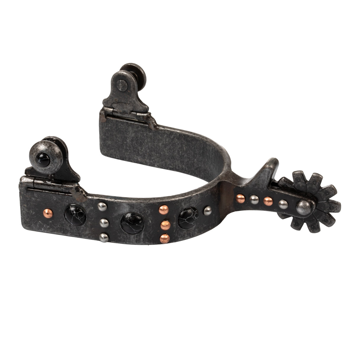 Speroni western in acciaio con perle nere