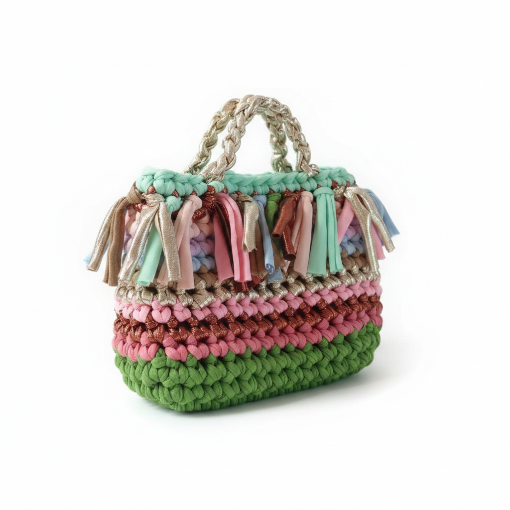 Borsa Candy Boho a mano in fettuccia con frange