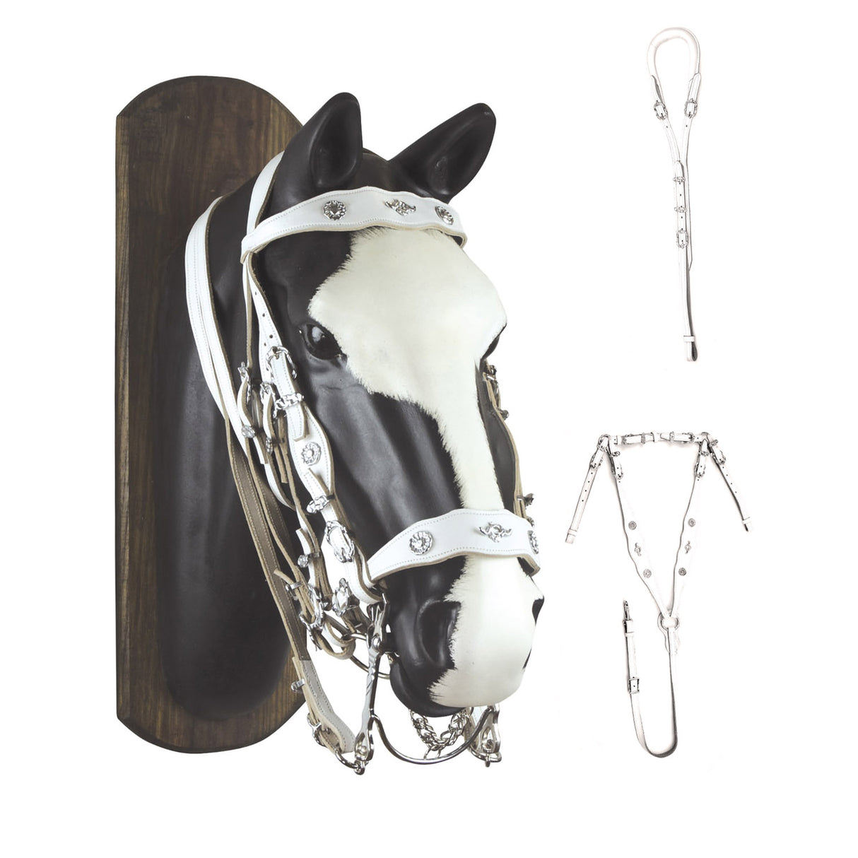 Briglia portoghese bianca con pettorale e sottocoda