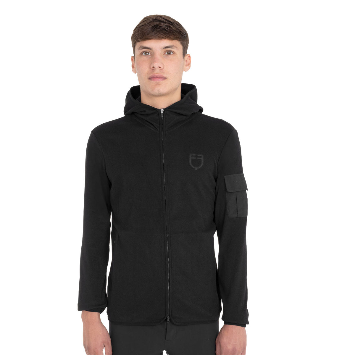 Felpa uomo Equestro in pile con cappuccio e zip
