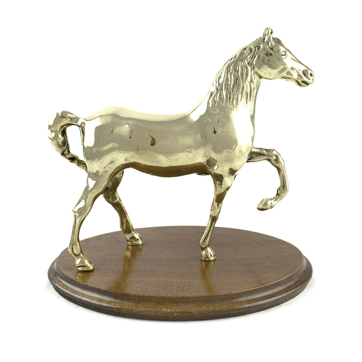 TROFEO CAVALLO OTTONE BASE LEGNO