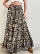 Maxi gonna lunga boho in seta fantasia Zebra Sand
