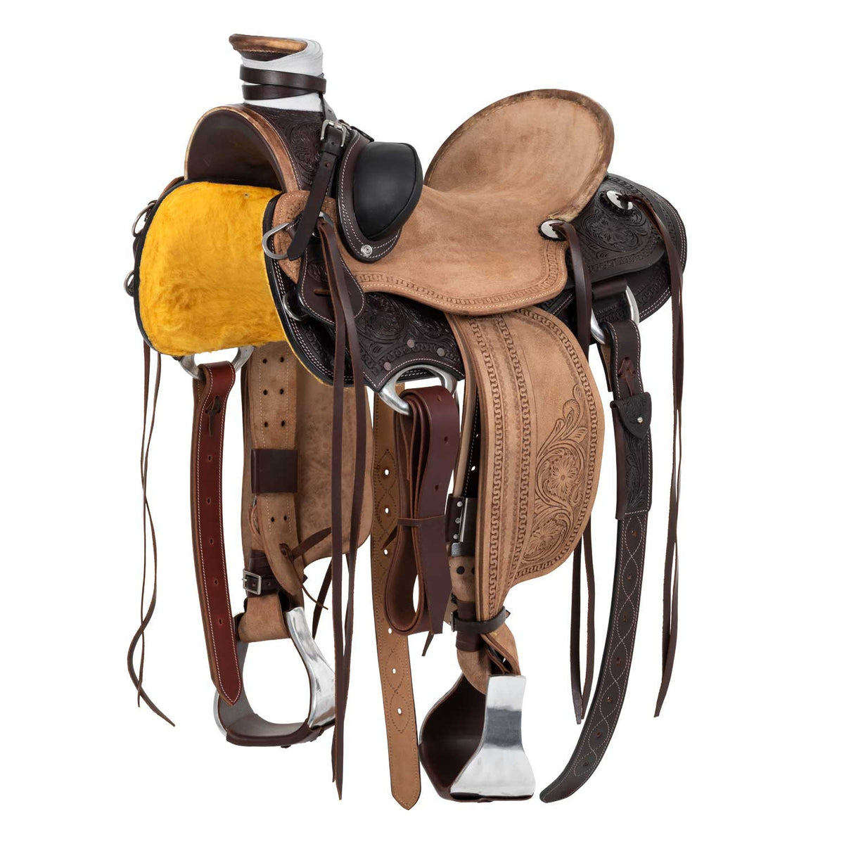 Sella Western Wade Ranch Pool's – Reverse Dark Brown con Flower Tooling