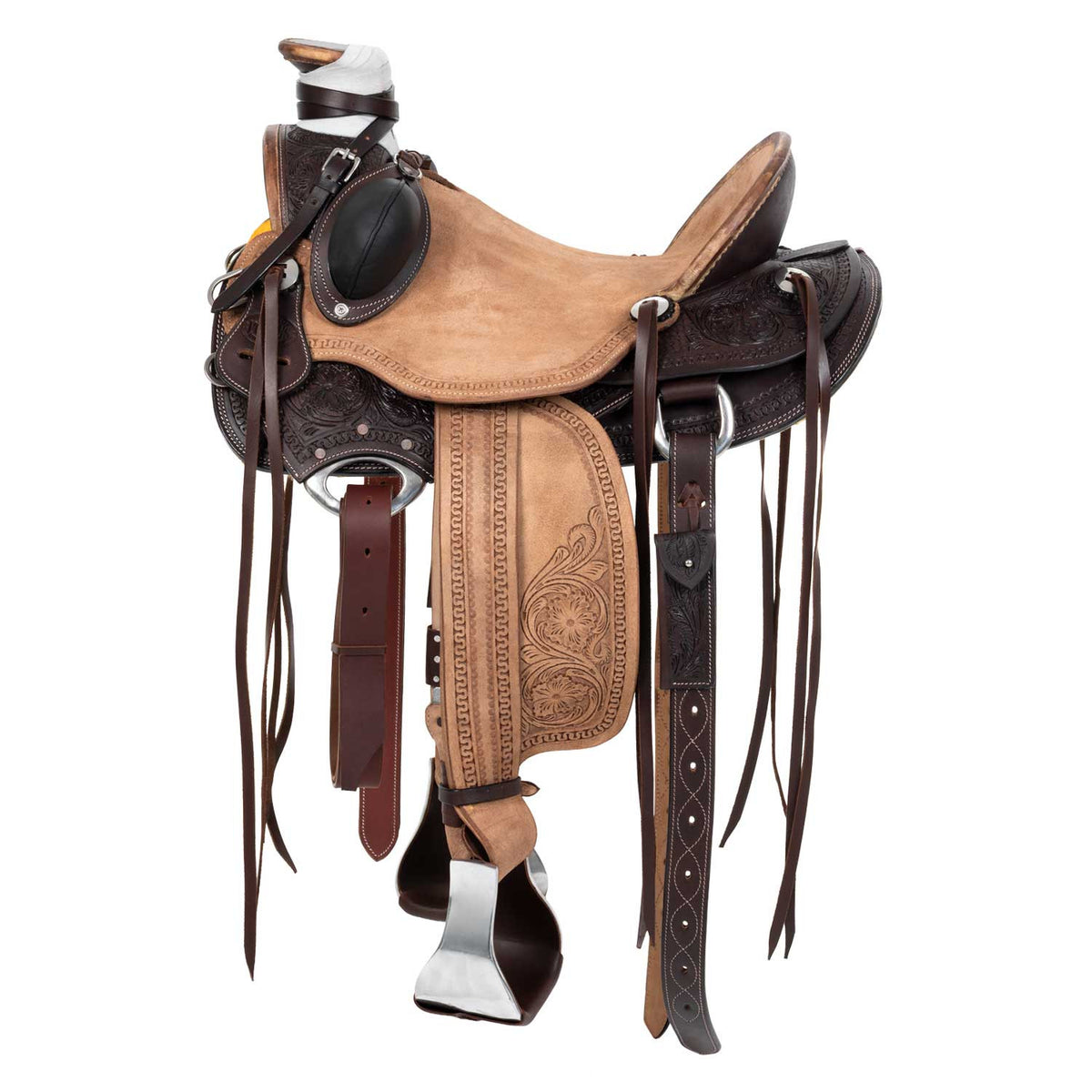 Sella Western Wade Ranch Pool's – Reverse Dark Brown con Flower Tooling