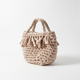 Borsa Boho Naturale a Mano in Fettuccia con Frange