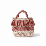 Borsa Boho Rosa e Panna a Mano in Fettuccia con Frange