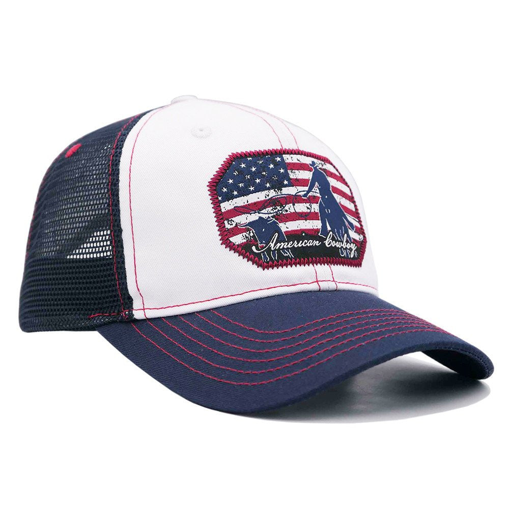 Cappellino da camionista bianco e blu navy "American Cowboy"